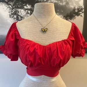 NWOT Red Bardot Blouse Crop Top
